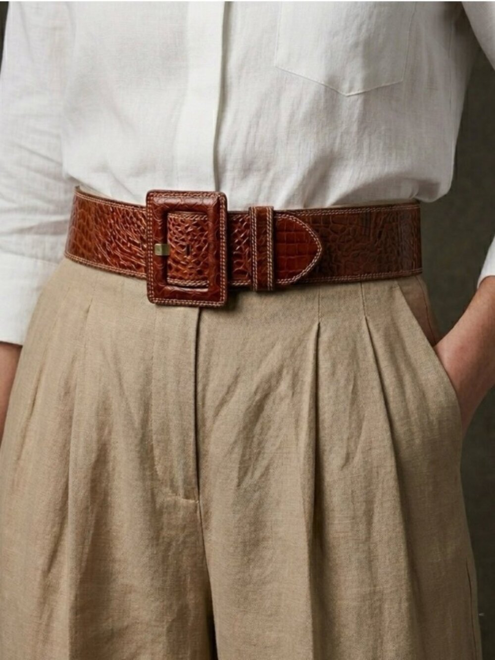 Vintage 80s Tuareg for Benetton Croc Brown Leather Belt Sz M Old Money Italian